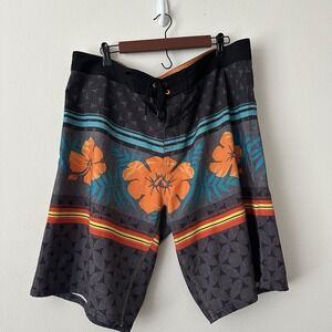 Burnside Board Shorts Mens 38 Hibiscus Hawaiian Flower Swim Surf Beach Trunks